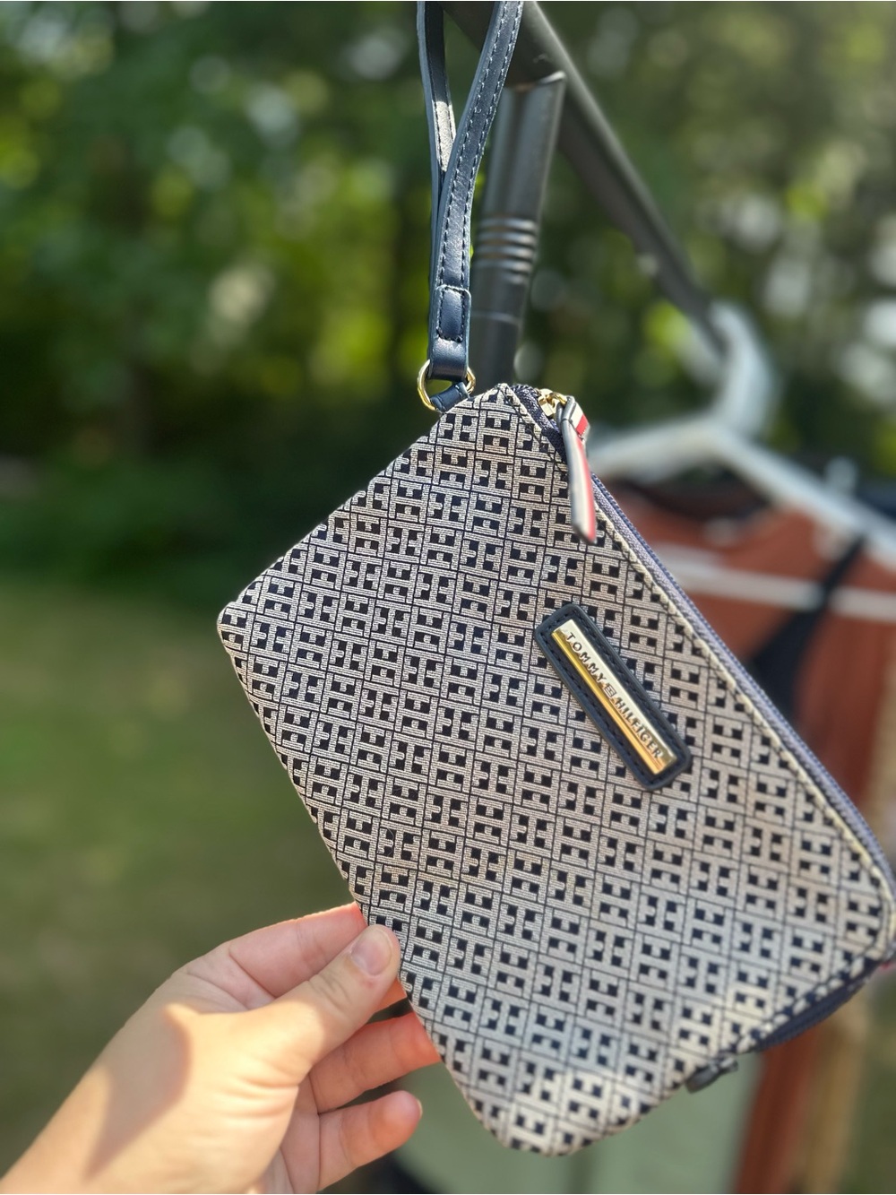 Tommy Hilfiger Navy & White Logo Print Wristlet with Removable Strap